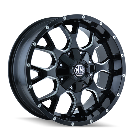 Mayhem 8015 Warrior 20x9 / 6x135 BP / 18mm Offset / 106mm Hub Black w/ Milled Spokes Wheel