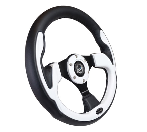 NRG Reinforced Steering Wheel (320mm) Blk w/White Trim & 4mm 3-Spoke