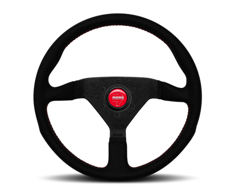 Momo Montecarlo Alcantara Steering Wheel 350 mm - Black/Red Stitch/Black Spokes