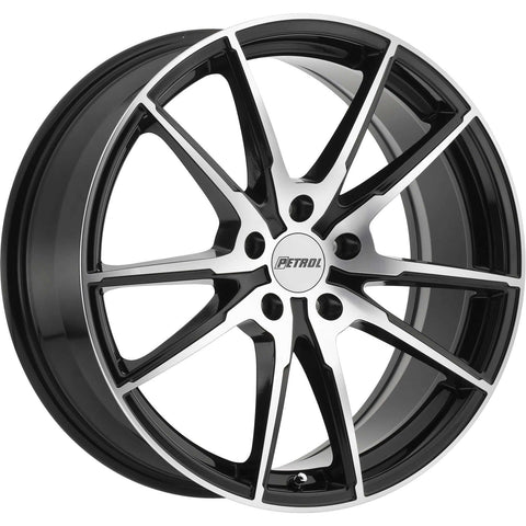 Petrol P0A Cast Alloy wheel - Gloss Black with Machined Spoke Faces & Outer Lip