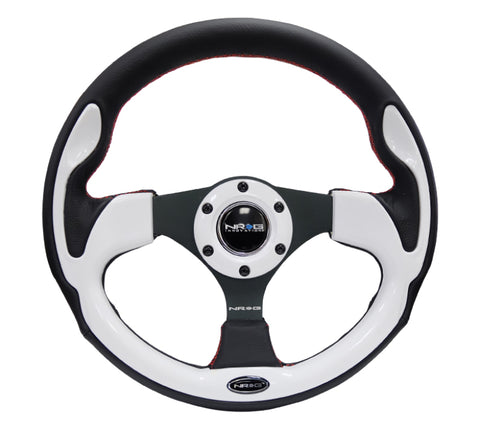 NRG Reinforced Steering Wheel (320mm) Blk w/White Trim & 4mm 3-Spoke