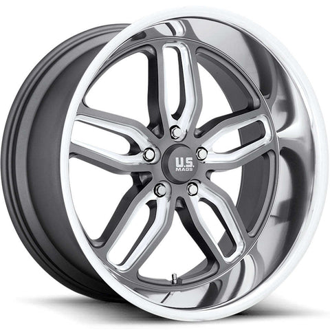 US Mags C-TEN U129 Cast Alloy wheel - Matte Gunmetal with Milled Spoke Faces & Chrome Stainless Steel Lip