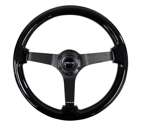 NRG Reinforced Steering Wheel Classic Wood Grain (350mm / 3in. Deep) Matte Black Solid 3-Spoke