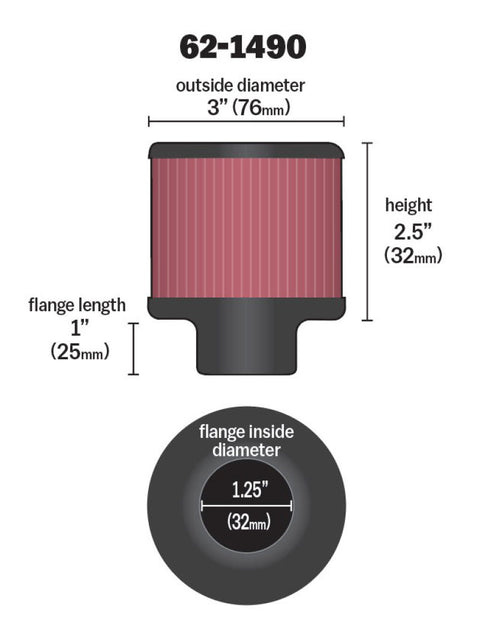 K&N Rubber Base Chrome Top Push-In Crankcase Vent Filter 3in OD x 2-1/2in H.