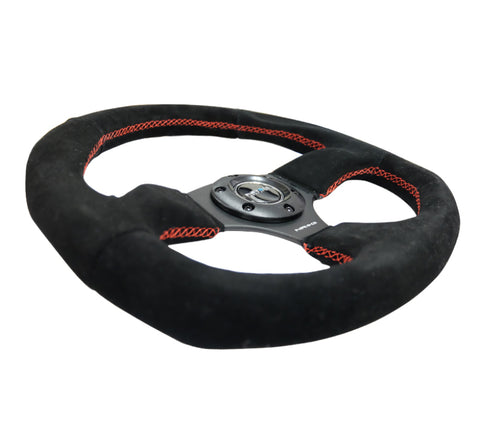 NRG Reinforced Steering Wheel (320mm Horizontal / 330mm Vertical) Suede w/Red Stitch