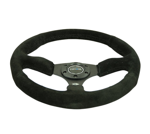 NRG Reinforced Steering Wheel (350mm / 2.5in. Deep) Blk Suede Comfort Grip w/5mm Matte Blk Spokes